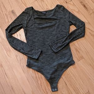 Express Olive Square Neck Long Sleeve Bodysuit